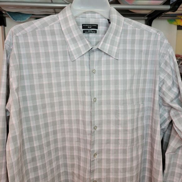 Shaquille O'Neal LS Full Button Cooling Grey Plaid - Sz XL Stretch 18.5 (36/37) - Picture 1 of 5